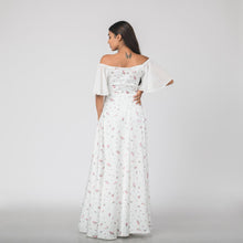 Load image into Gallery viewer, Floral Off Shoulder Frill Sleeve Evening Gown