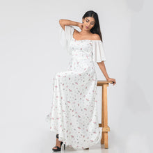 Load image into Gallery viewer, Floral Off Shoulder Frill Sleeve Evening Gown