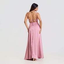 Load image into Gallery viewer, Tie Back Satin Evening Gown