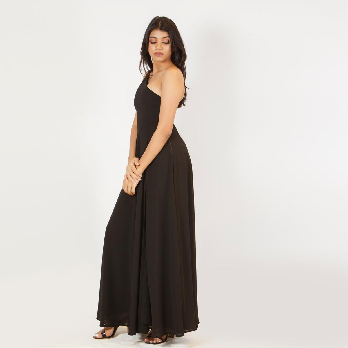 One Shoulder CASCADE SKIRT Chiffon Gowns Ivory