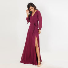 Load image into Gallery viewer, Mock Wrap Evening Gown w/ Long Sleeves