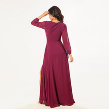 Load image into Gallery viewer, Mock Wrap Evening Gown w/ Long Sleeves