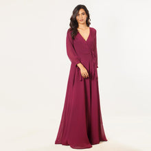 Load image into Gallery viewer, Mock Wrap Evening Gown w/ Long Sleeves