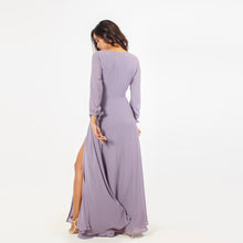 Load image into Gallery viewer, Mock Wrap Evening Gown w/ Long Sleeves