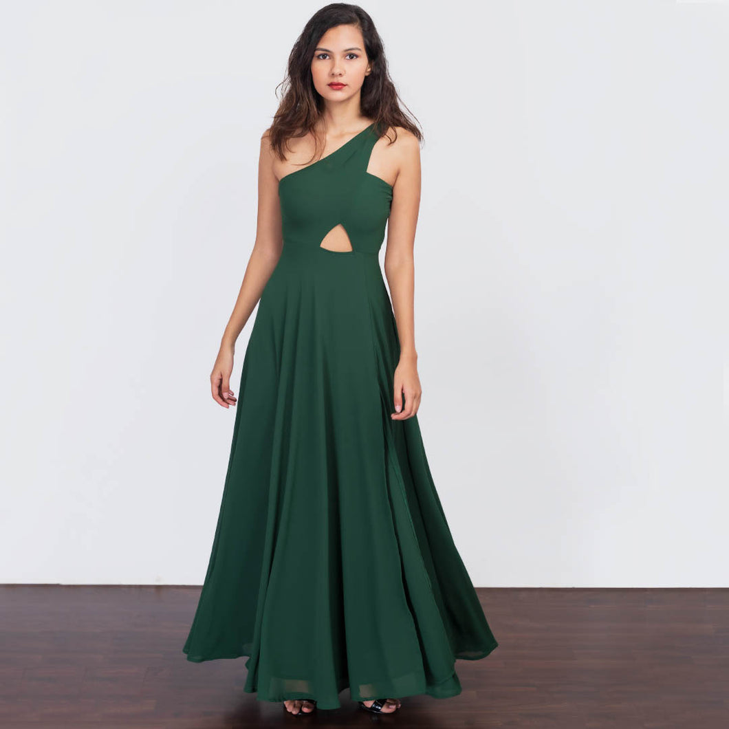 One Shoulder Front Cut-Out Evening Gown