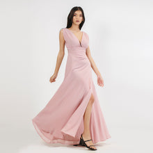 Load image into Gallery viewer, Grecian Plunge Neck Flared Evening Gown w/ Slit