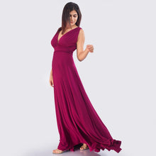 Load image into Gallery viewer, Grecian Plunge Neck Flared Evening Gown
