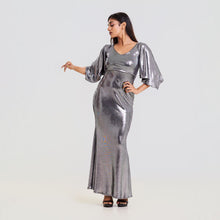 Load image into Gallery viewer, Butterfly Sleeve Metallic Evening Gown
