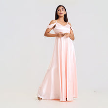 Load image into Gallery viewer, Cold Shoulder Flared Satin Evening Gown

