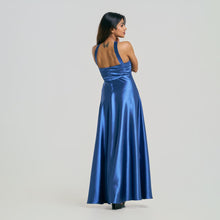 Load image into Gallery viewer, Loop Front Halter Satin Evening Gown

