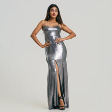 Load image into Gallery viewer, Spanish Style Frill Bottom Metallic Evening Gown

