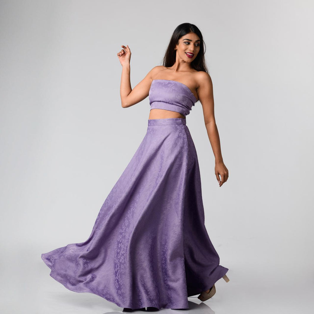 Embossed Floral Crop Top & Flared Skirt Set