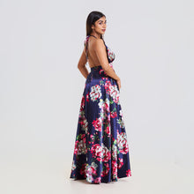 Load image into Gallery viewer, Floral Satin Plunge Halter Maxi
