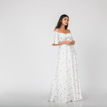 Load image into Gallery viewer, Floral Off Shoulder Frill Sleeve Evening Gown
