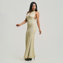 Load image into Gallery viewer, Plunge Halter Tie Fishtail Evening Gown
