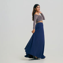 Load image into Gallery viewer, Off Shoulder Shiny Crop Top &amp; Flared Chiffon Skirt Set
