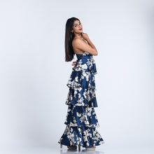 Load image into Gallery viewer, Tiered V Neck Floral Satin Evening Gown
