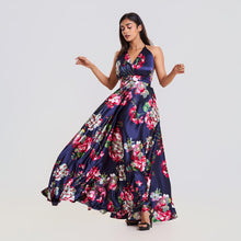 Load image into Gallery viewer, Floral Satin Plunge Halter Maxi
