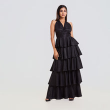 Load image into Gallery viewer, Tiered Plunge Halter Tie Evening Gown
