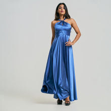 Load image into Gallery viewer, Loop Front Halter Satin Evening Gown
