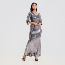 Load image into Gallery viewer, Butterfly Sleeve Metallic Evening Gown
