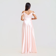 Load image into Gallery viewer, Cold Shoulder Flared Satin Evening Gown
