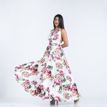 Load image into Gallery viewer, Floral Satin Plunge Halter Maxi
