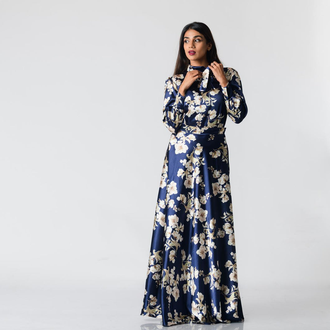 Side Neck Tie Top & Flared Skirt Set