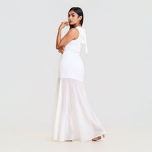 Load image into Gallery viewer, High Neck Tie Bodycon Frill Bottom Chiffon Evening Gown
