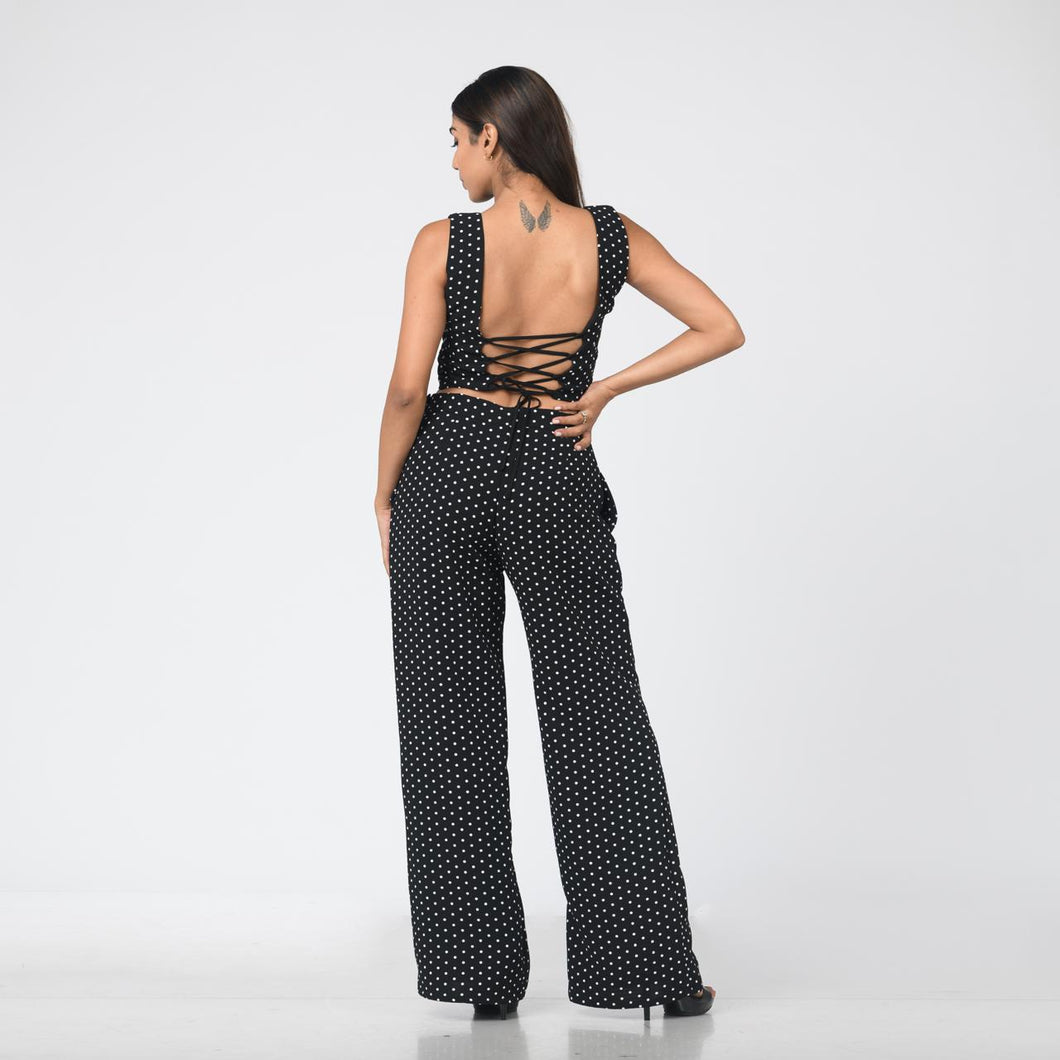 Polka-Dotted Crop Top & Pant Set