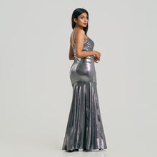 Load image into Gallery viewer, Spanish Style Frill Bottom Metallic Evening Gown
