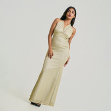 Load image into Gallery viewer, Plunge Halter Tie Fishtail Evening Gown
