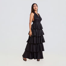 Load image into Gallery viewer, Tiered Plunge Halter Tie Evening Gown
