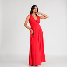 Load image into Gallery viewer, Grecian Plunge Neck Flared Evening Gown
