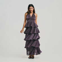 Load image into Gallery viewer, Tiered Plunge Halter Tie Evening Gown
