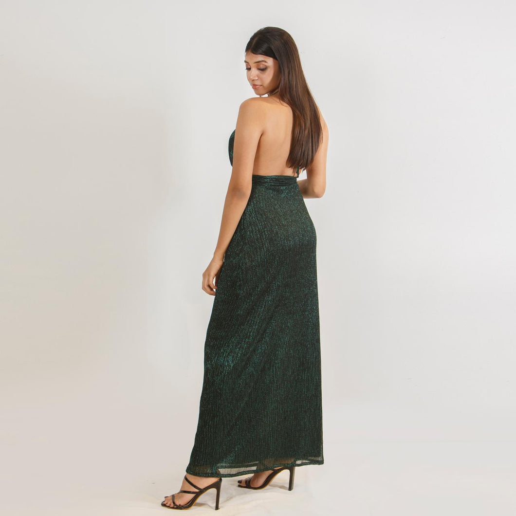 Plunge Halter Tie Evening Gown