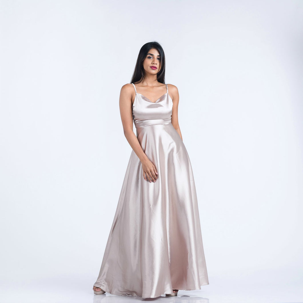 Tie Back Satin Evening Gown