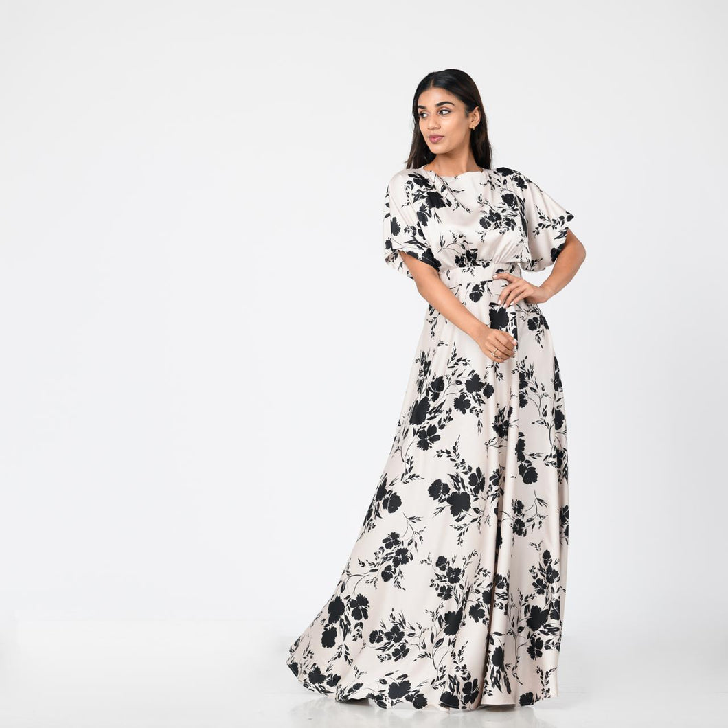 Boat Neck Butterfly Sleeve Evening Gown