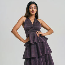 Load image into Gallery viewer, Tiered Plunge Halter Tie Evening Gown
