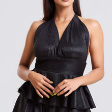 Load image into Gallery viewer, Tiered Plunge Halter Tie Evening Gown
