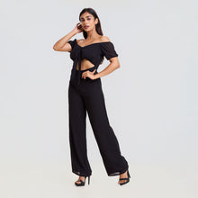 Load image into Gallery viewer, Off Shoulder Tie Front Chiffon Jumpsuit
