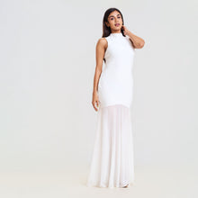 Load image into Gallery viewer, High Neck Tie Bodycon Frill Bottom Chiffon Evening Gown
