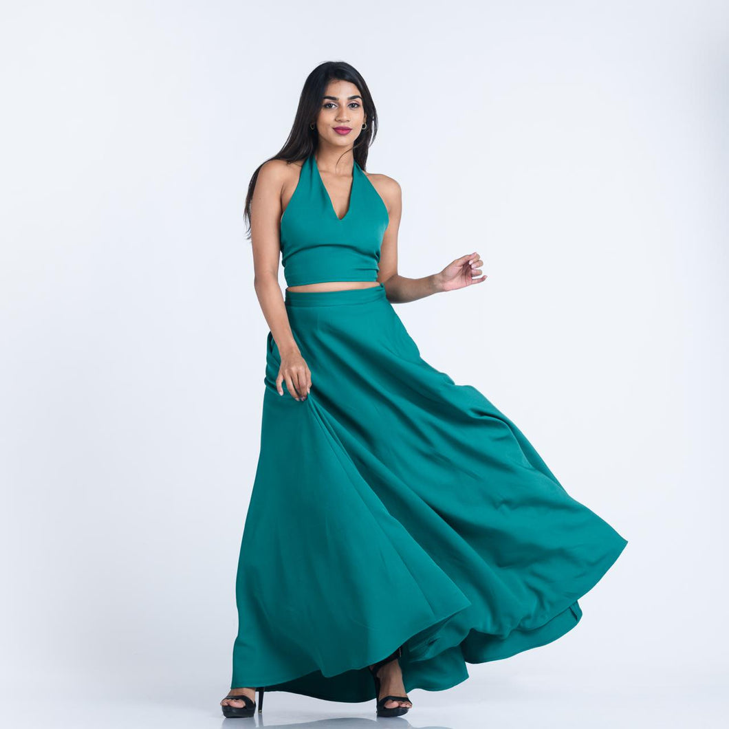 Halter Crop Top & Flared Skirt Set