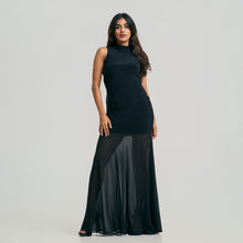 Load image into Gallery viewer, High Neck Tie Bodycon Frill Bottom Chiffon Evening Gown
