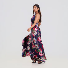 Load image into Gallery viewer, Floral Satin Plunge Halter Maxi
