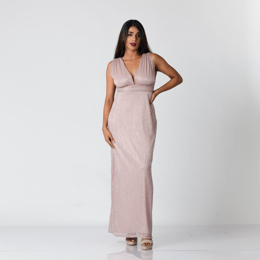 Grecian Plunge Neck Evening Gown
