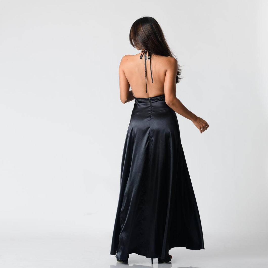 Grecian Plunge Halter Evening Gown