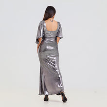 Load image into Gallery viewer, Butterfly Sleeve Metallic Evening Gown
