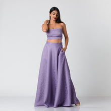 Load image into Gallery viewer, Embossed Floral Crop Top &amp; Flared Skirt Set
