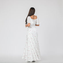 Load image into Gallery viewer, Floral Off Shoulder Frill Sleeve Evening Gown
